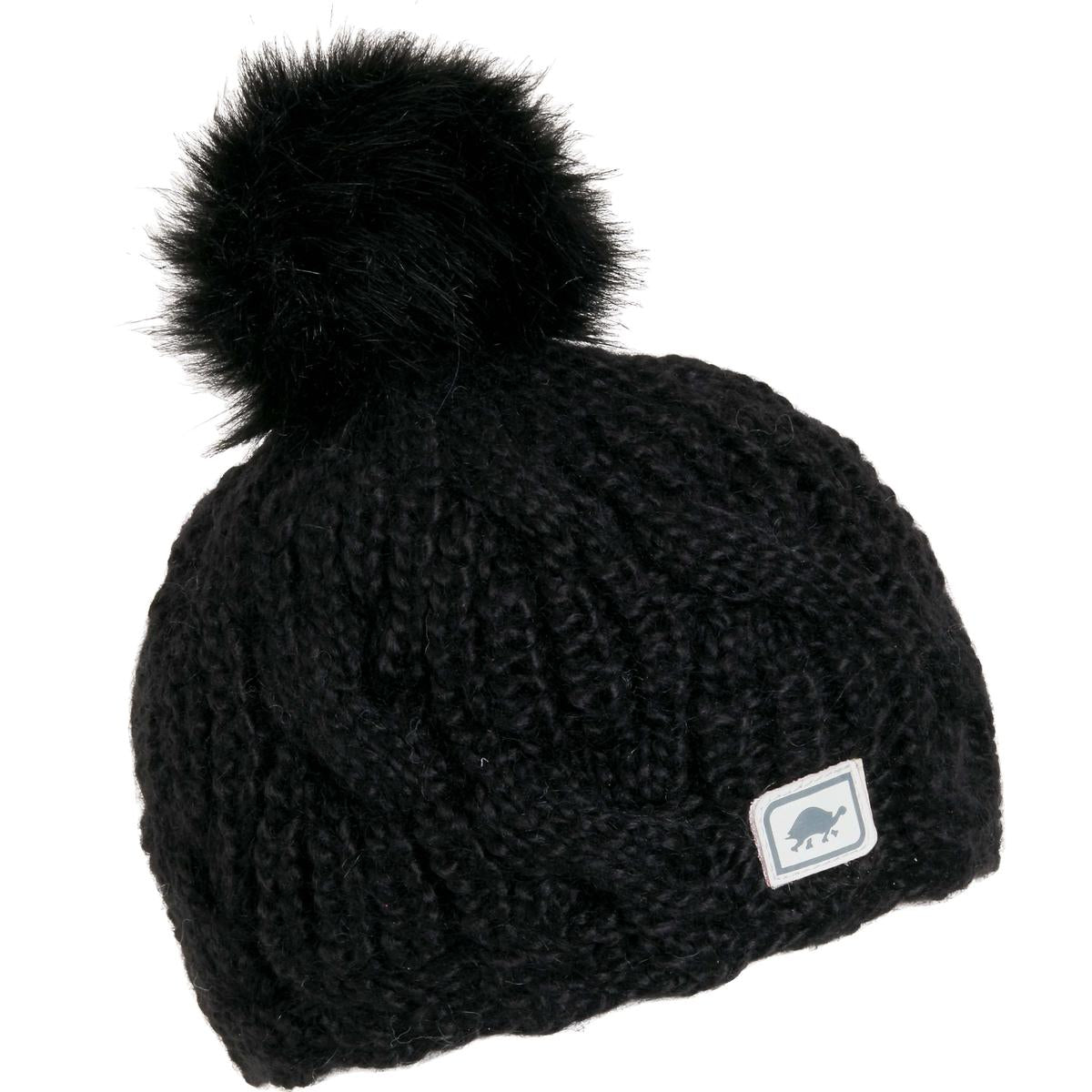 Youth Merino Wool Amelia Faux Fur Pom / Color-Black