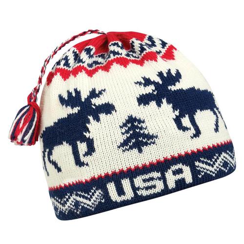 Moose USA Made Tassel Beanie / Color-Ear band lined with Sherpasoft Plush Fleece
